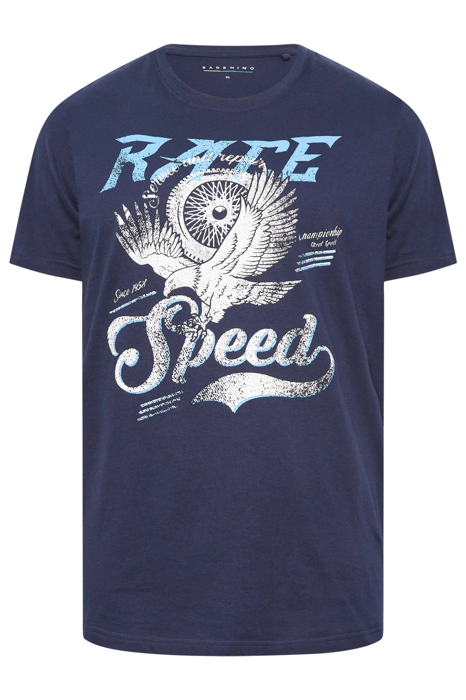 BadRhino Big & Tall Navy Blue Eagle Print 'Race' Slogan T-Shirt 3 BadRhino Big & Tall Navy Blue Eagle Print 'Race' Slogan T-Shirt - Image 3