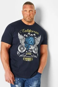 BadRhino Big & Tall Navy Blue California Skull Print T-Shirt