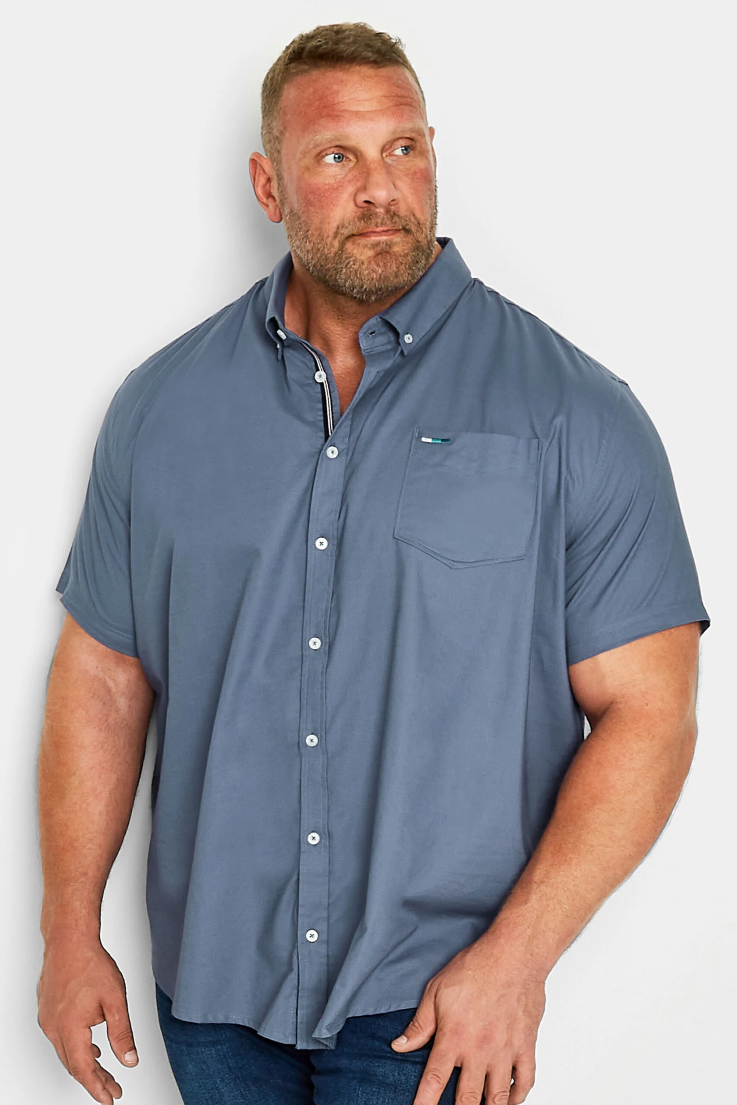 BadRhino Big & Tall Steel Blue Short Sleeve Oxford Shirt 1 BadRhino Big & Tall Steel Blue Short Sleeve Oxford Shirt