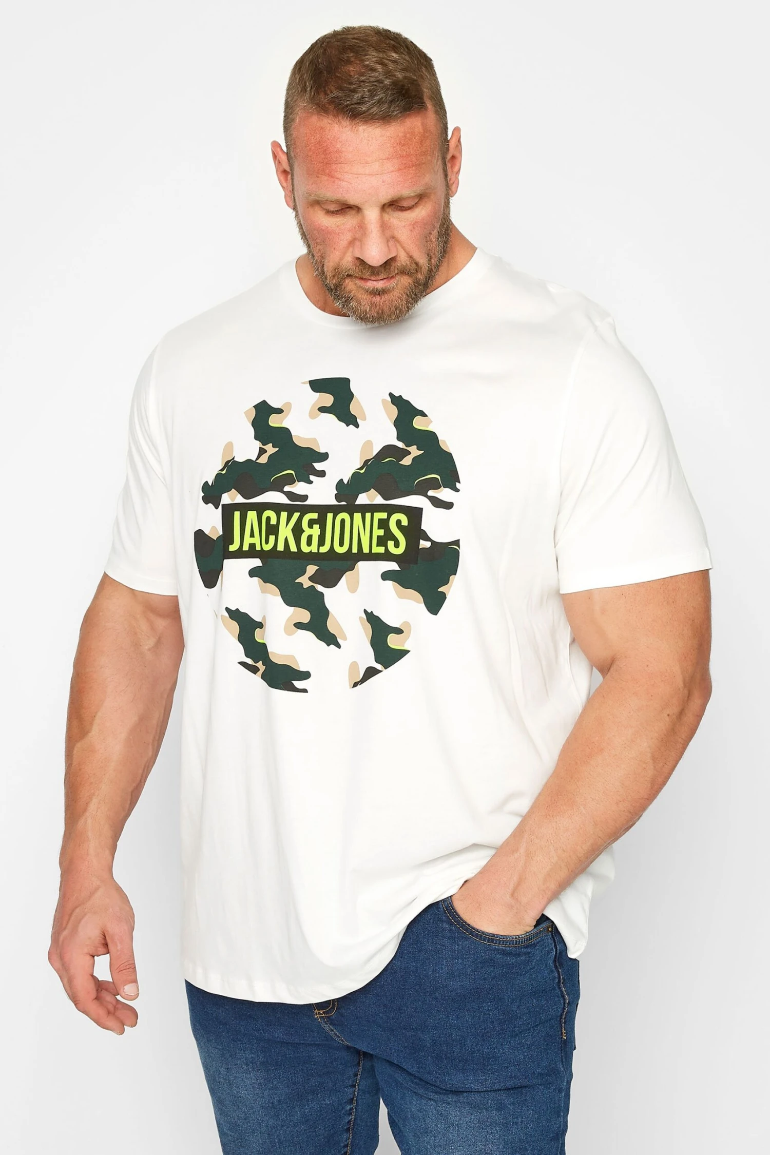 JACK & JONES Big & Tall White Camo Logo T-Shirt 1 JACK & JONES Big & Tall White Camo Logo T-Shirt