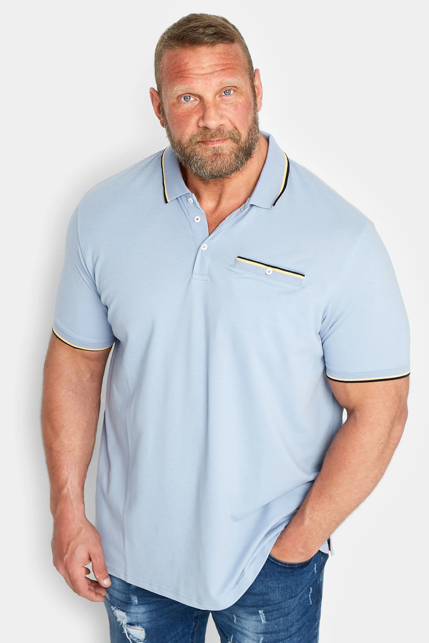 D555 Big & Tall Light Blue Tipped Pocket Polo Shirt 1 D555 Big & Tall Light Blue Tipped Pocket Polo Shirt