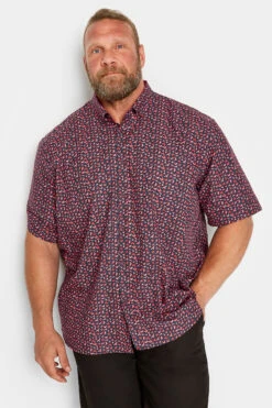 KAM Big & Tall Navy Blue Bird Print Short Sleeve Shirt