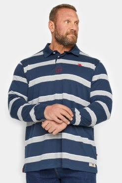 D555 Big & Tall Navy Blue Stripe Rugby Style Shirt