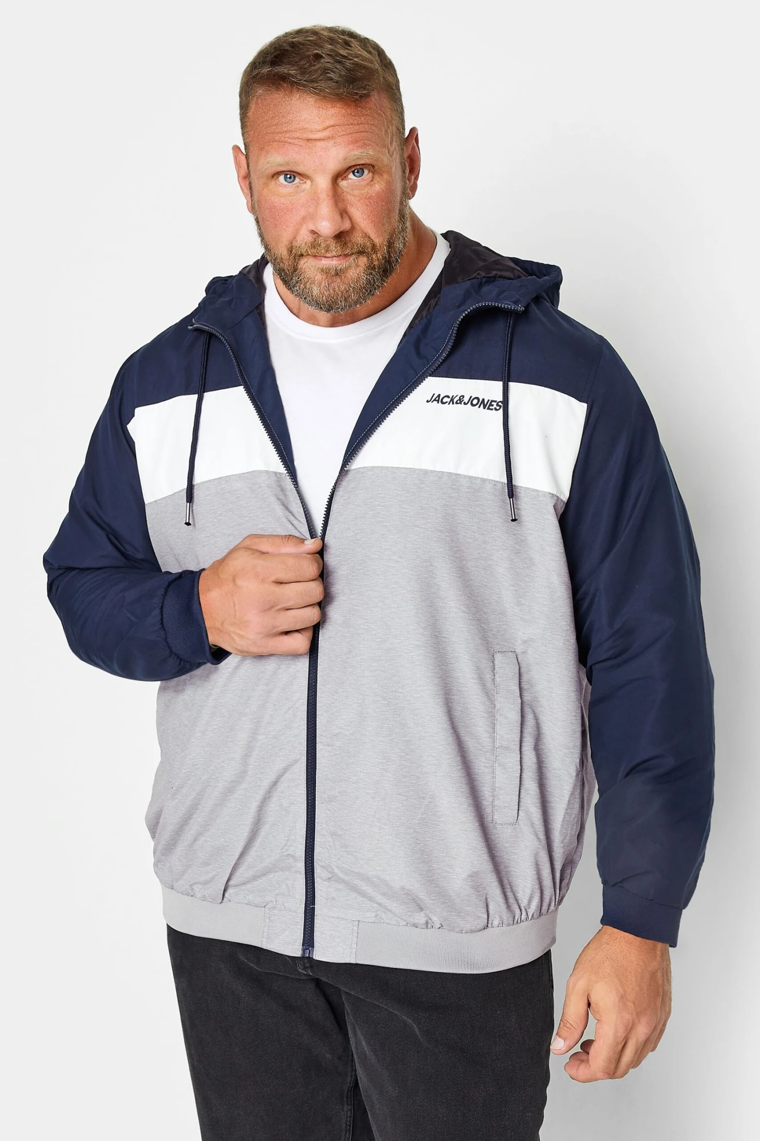 JACK & JONES Big & Tall Grey Bomber Zip Up Hoodie 2 JACK & JONES Big & Tall Grey Bomber Zip Up Hoodie - Image 2