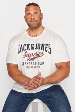 JACK & JONES Big & Tall White 'Superior' Printed Logo T-Shirt