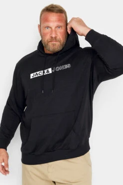 JACK & JONES Big & Tall Black Logo Print Hoodie