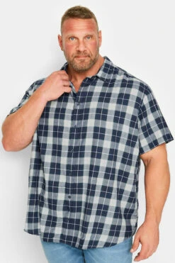JACK & JONES Big & Tall Blue Short Sleeve Check Shirt