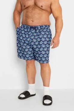 BadRhino Big & Tall Navy Blue Fish Print Swim Shorts
