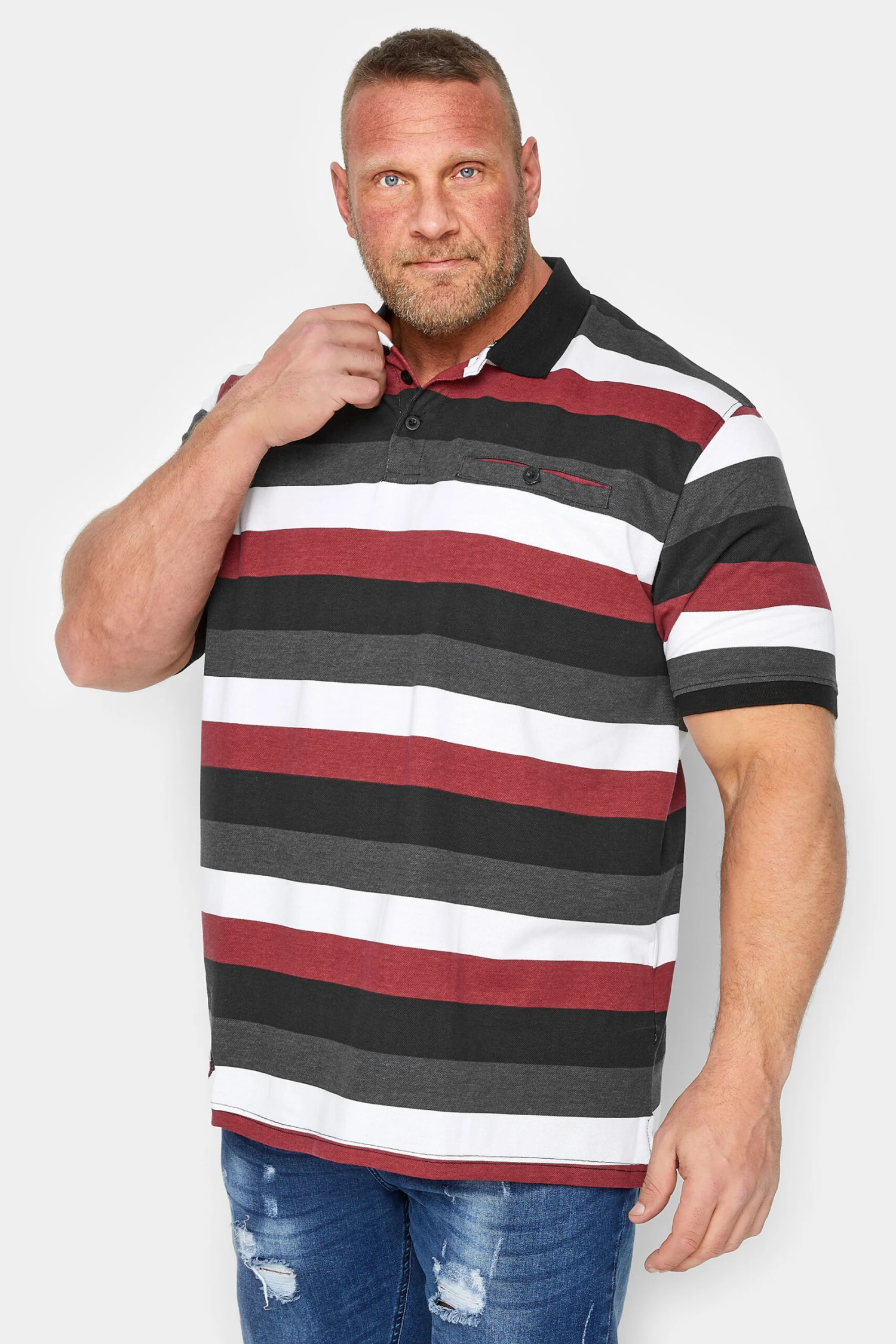 KAM Big & Tall Black & Red Striped Pocket Polo Shirt 1 KAM Big & Tall Black & Red Striped Pocket Polo Shirt