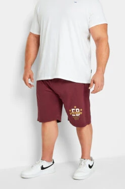 ED BAXTER Big & Tall Burgundy Red Varsity Logo Jogger Shorts