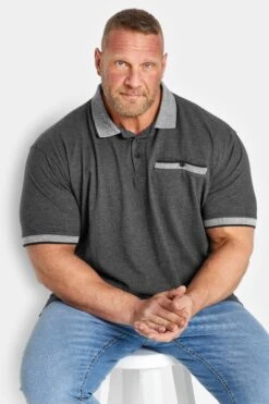 KAM Big & Tall Grey Marl Pocket Polo Shirt