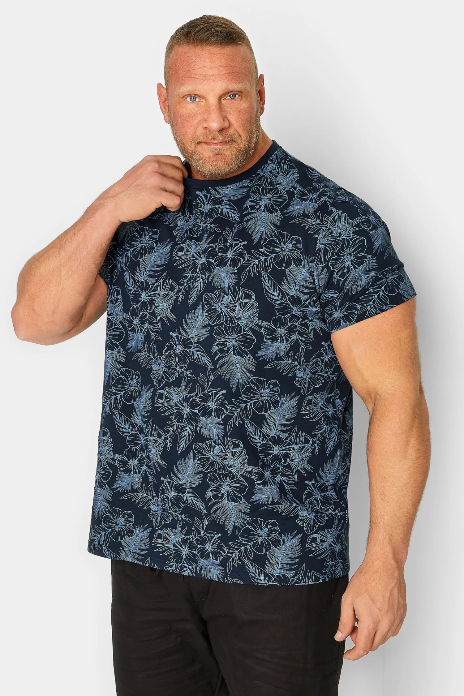 BadRhino Big & Tall Navy Blue Hawaiian Print T-Shirt 1 BadRhino Big & Tall Navy Blue Hawaiian Print T-Shirt