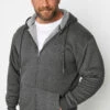 KAM Big & Tall Grey Zip Through Sherpa Lined Hoodie