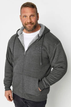 KAM Big & Tall Grey Zip Through Sherpa Lined Hoodie