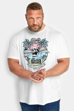 JACK & JONES Big & Tall White Skull Beach Print T-Shirt