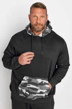 BadRhino Big & Tall Black Camouflage Print Hoodie