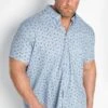 BadRhino Big & Tall Light Blue Shark Print Short Sleeve Shirt