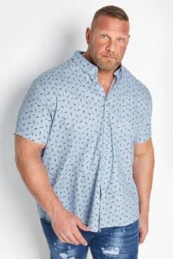 BadRhino Big & Tall Light Blue Shark Print Short Sleeve Shirt