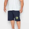 ED BAXTER Big & Tall Navy Blue Varsity Logo Jogger Shorts
