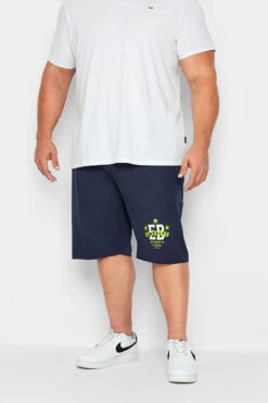 ED BAXTER Big & Tall Navy Blue Varsity Logo Jogger Shorts