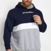 JACK & JONES Big & Tall Navy Blue Colour Block Hoodie