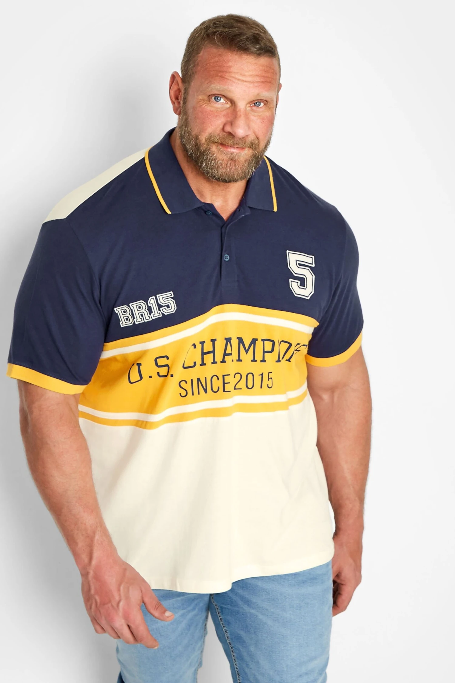 BadRhino Big & Tall Navy Blue & Yellow BR15 Champions Polo Shirt 1 BadRhino Big & Tall Navy Blue & Yellow BR15 Champions Polo Shirt