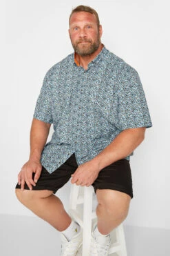 KAM Big & Tall Blue Floral Print Short Sleeve Shirt