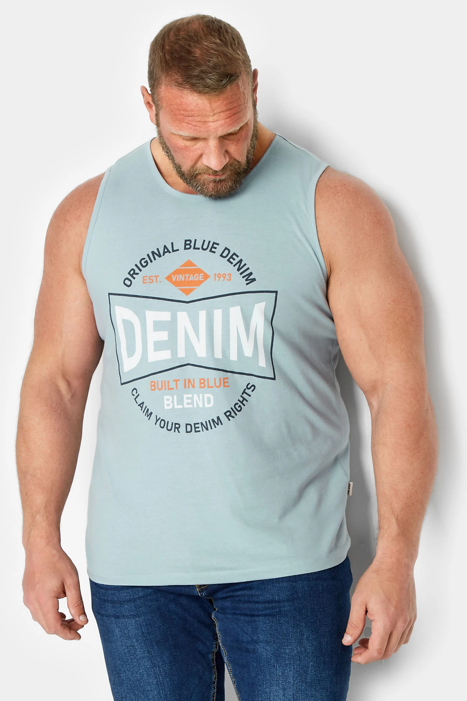 BLEND Big & Tall Light Blue Logo Print Vest 1 BLEND Big & Tall Light Blue Logo Print Vest