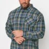 BadRhino Big & Tall Green & Blue Brushed Cotton Check Long Sleeve Shirt