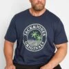 JACK & JONES Big & Tall Navy Blue Palm Tree Logo Print T-Shirt