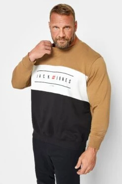 JACK & JONES Big & Tall Black Colour Block Sweatshirt