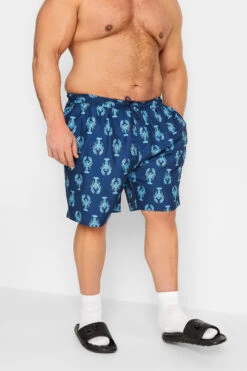 BadRhino Big & Tall Navy Blue Lobster Print Swim Shorts
