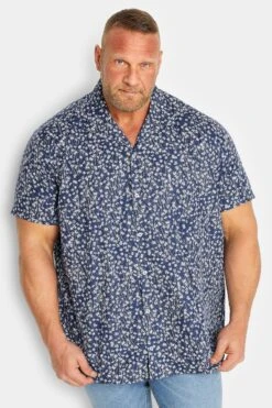 BadRhino Big & Tall Navy Blue Floral Short Sleeve Shirt