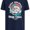 JACK & JONES Navy Blue Christmas Skull Print T-Shirt
