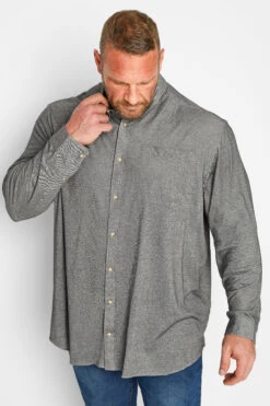 JACK & JONES Big & Tall Grey Pique Long Sleeve Shirt