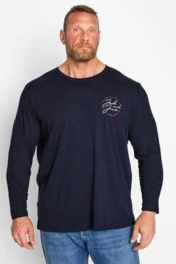 JACK & JONES Big & Tall Navy Blue Long Sleeve Printed Logo T-Shirt