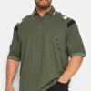 KAM Big & Tall Khaki Green Zip Neck Panel Polo Shirt