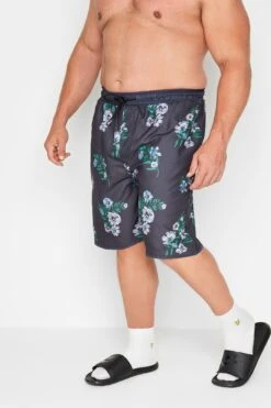 KAM Big & Tall Navy Blue Floral Swim Shorts