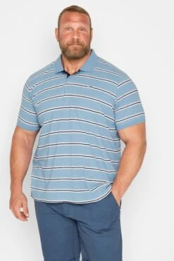 BadRhino Big & Tall Light Blue Stripe Print Polo Shirt