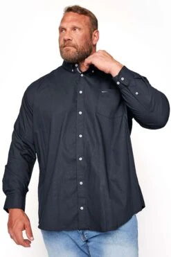 BadRhino Big & Tall Navy Blue Long Sleeve Oxford Shirt