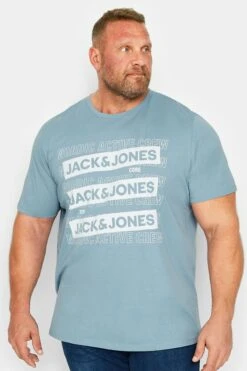 JACK & JONES Big & Tall Blue 'Nordic Active Crew' Logo T-Shirt
