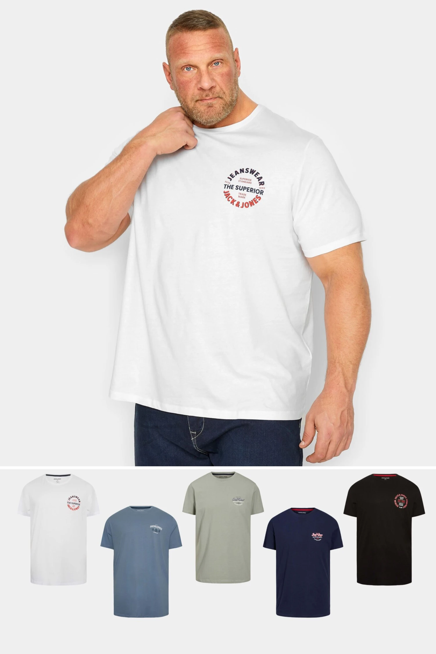 JACK & JONES Big & Tall 5 PACK Black & Blue Logo T-Shirts 1 JACK & JONES Big & Tall 5 PACK Black & Blue Logo T-Shirts