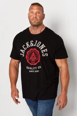 JACK & JONES Big & Tall Black Logo Print T-Shirt