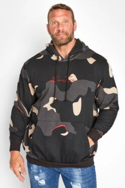 JACK & JONES Big & Tall Black Camo 'Nine Zero' Hoodie