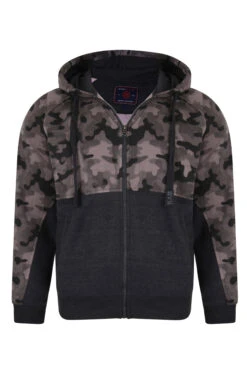 KAM Big & Tall Charcoal Grey Camo Colour Block Zip Through Hoodie -Menswear Mode Sales Store 4fa4caf3 a473 4f 205028 F