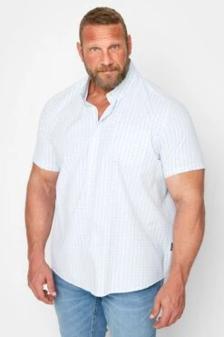 BadRhino Big & Tall Light Blue Check Short Sleeve Shirt