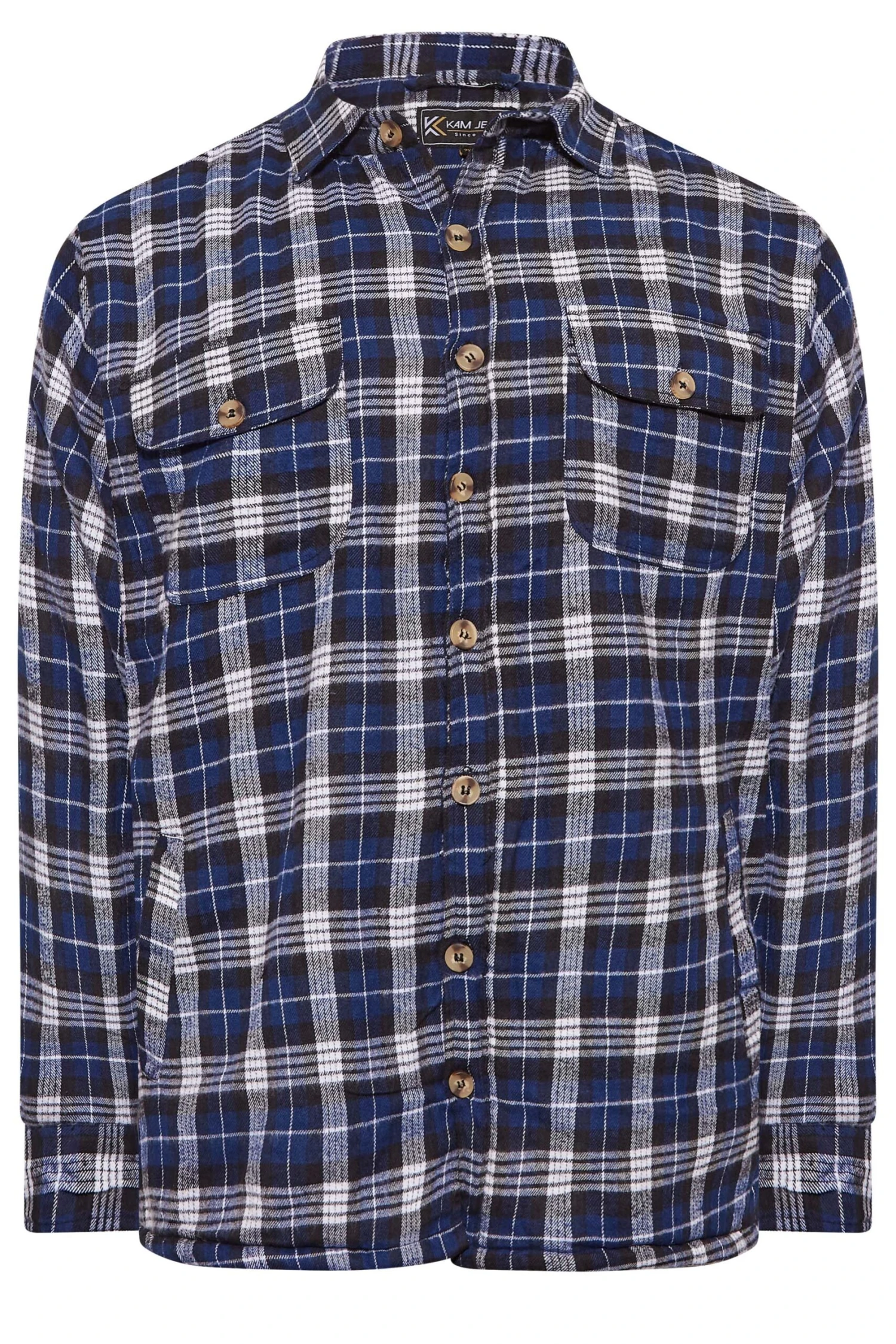 KAM Big & Tall Navy Blue Button Through Sherpa Lined Check Shirt 3 KAM Big & Tall Navy Blue Button Through Sherpa Lined Check Shirt - Image 3