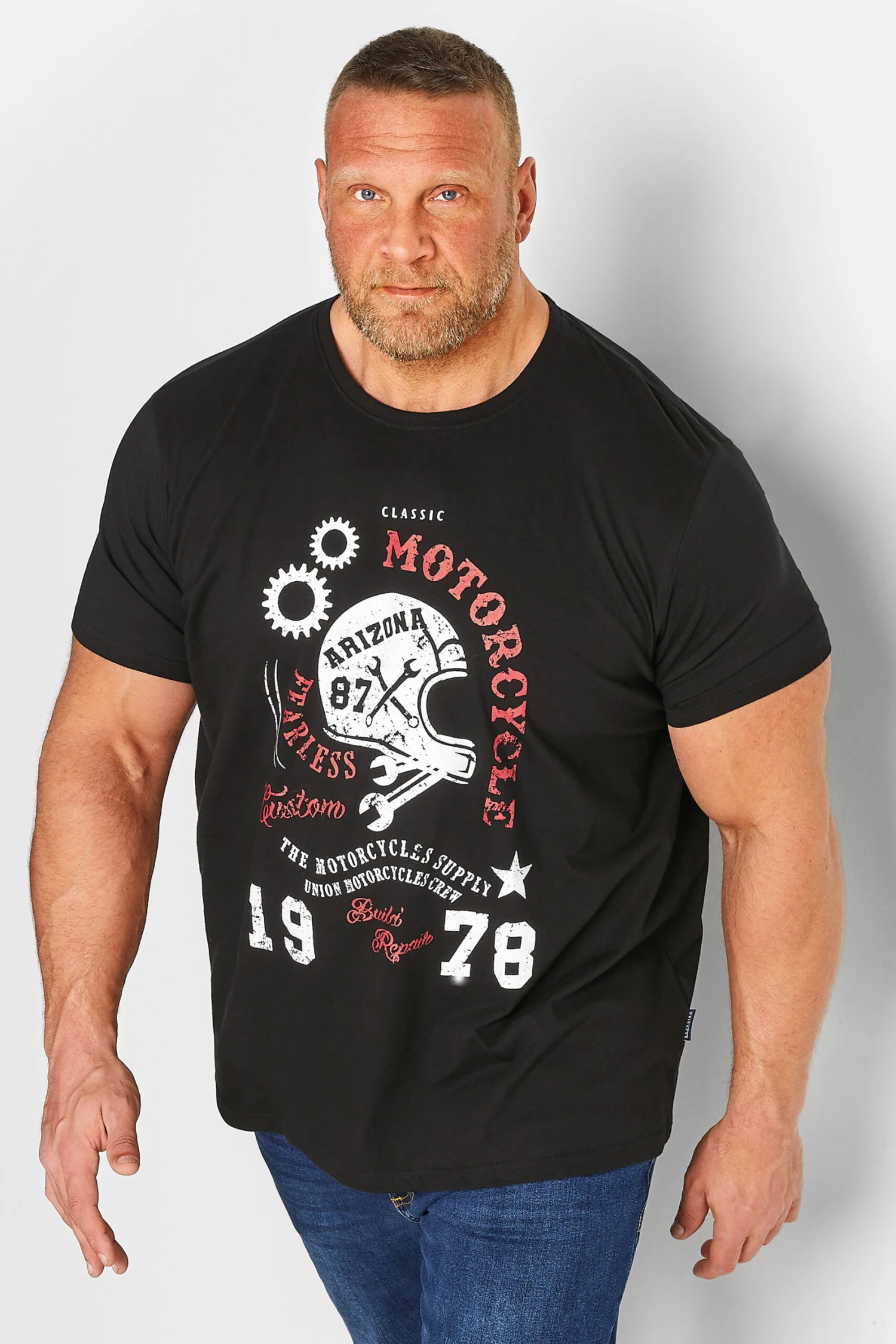 BadRhino Big & Tall Black Helmet Print 'Motorcycle' Slogan T-Shirt 1 BadRhino Big & Tall Black Helmet Print 'Motorcycle' Slogan T-Shirt