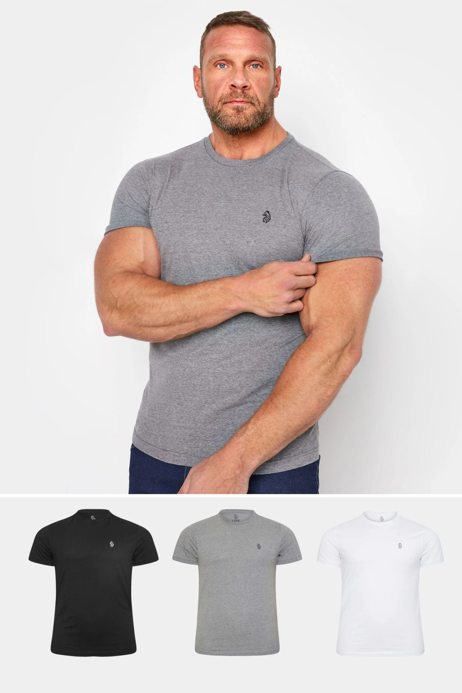 LUKE 1977 Big & Tall 3 PACK Grey Core T-Shirts 1 LUKE 1977 Big & Tall 3 PACK Grey Core T-Shirts