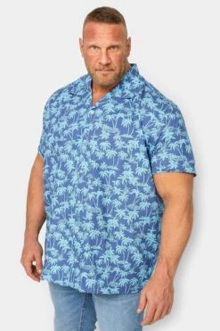 BadRhino Big & Tall Blue Palm Print Shirt